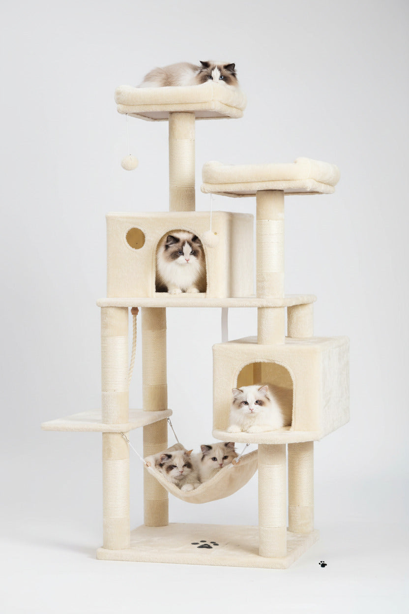 Deluxe Large Multi-Level Cat Tree Condo with Plush Condos and Cozy Hammock - Perfect for Cats and Kittens!