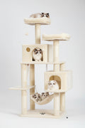 Deluxe Large Multi-Level Cat Tree Condo with Plush Condos and Cozy Hammock - Perfect for Cats and Kittens!